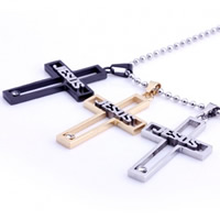 Titanium Steel Pendants Cross plated with letter pattern & with rhinestone mixed colors Approx 3-8mm Sold By Bag