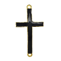 Cross Tibetan Style Connector, gold color plated, enamel & 1/1 loop, black, nickel, lead & cadmium free, 22.50x44x3mm, Hole:Approx 2mm, 100PCs/Lot, Sold By Lot