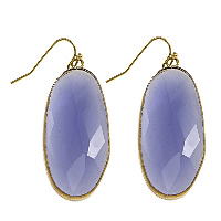 Brass Drop Earring, with Glass, Flat Oval, real gold plated, faceted, purple, nickel, lead & cadmium free, 18x52x6mm, 2Pairs/Lot, Sold By Lot