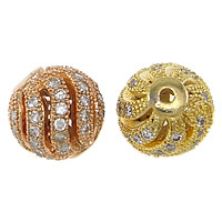 Cubic Zirconia Micro Pave Brass Beads, Round, plated, micro pave cubic zirconia & hollow, more colors for choice, nickel, lead & cadmium free, 8x8mm, Hole:Approx 1mm, 10PCs/Lot, Sold By Lot