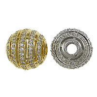 Cubic Zirconia Micro Pave Brass Beads, Round, plated, micro pave cubic zirconia & hollow, more colors for choice, nickel, lead & cadmium free, 14x13mm, Hole:Approx 4mm, 10PCs/Lot, Sold By Lot