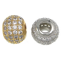 Cubic Zirconia Micro Pave Brass European Beads, Drum, plated, micro pave cubic zirconia & without troll, more colors for choice, nickel, lead & cadmium free, 9x11mm, Hole:Approx 5mm, 10PCs/Lot, Sold By Lot