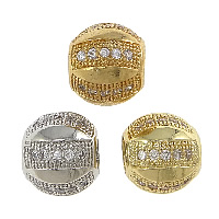 Cubic Zirconia Micro Pave Brass Beads, Drum, plated, micro pave cubic zirconia, more colors for choice, nickel, lead & cadmium free, 9x10mm, Hole:Approx 4mm, 10PCs/Lot, Sold By Lot