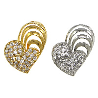 Cubic Zirconia Micro Pave Brass Pendant, Heart, plated, micro pave cubic zirconia, more colors for choice, nickel, lead & cadmium free, 15x19x4mm, Hole:Approx 4x2mm, 15PCs/Lot, Sold By Lot