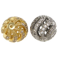 Cubic Zirconia Micro Pave Brass Beads, Round, plated, micro pave cubic zirconia & hollow, more colors for choice, nickel, lead & cadmium free, 12mm, Hole:Approx 1mm, 10PCs/Lot, Sold By Lot