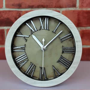 Uhr Tischdekoration, Harz, mit Glas & Eisen, flache Runde, Kunstdruck, Holzimitat, weiß, 120mm, 5PCs/Menge, verkauft von Menge