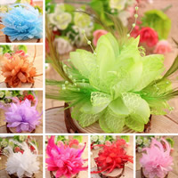 Hair Accessories DIY Findings, Chiffon, with Gauze & Feather & Glass Seed Beads, Flower, for bridal, mixed colors, 100mm, 40PCs/Lot, Sold By Lot