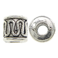 Tibetan Style Large Hole Bead, Column, antique silver color plated, nickel, lead & cadmium free, 5x6mm, Hole:Approx 3mm, 1000PCs/Lot, Sold By Lot