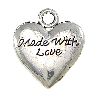 Zinc Alloy Heart Pendler, ordet kærlighed, antik sølv farve forgyldt, nikkel, bly & cadmium fri, 17x20x2.50mm, Hole:Ca. 3mm, 100pc'er/Lot, Solgt af Lot