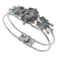 Iron Bangle, with Abalone Shell, Flower, platinum color plated, nickel, lead & cadmium free, 66x56x26mm, Inner Diameter:Approx 62x42mm, Length:Approx 7.5 Inch, 5PCs/Bag, Sold By Bag