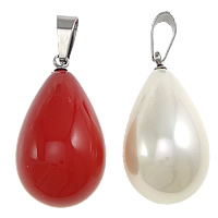 South Sea Shell Pendant, with Stainless Steel, Teardrop, more colors for choice, 15x28mm, Hole:Approx 4x8mm, 5PCs/Lot, Sold By Lot