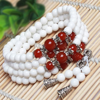108 Mala Beads Fluted Giant with Nylon Cord & Red Agate & Zinc Alloy antique silver color plated Buddhist jewelry &  nickel lead & cadmium free 6mm Length Approx 26 Inch  Sold By Lot