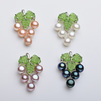 Freshwater Pearl Pendants, with Green Aventurine & Brass, Grape, natural, mixed colors, 7-8mm, Hole:Approx 1-3mm, 5PCs/Bag, Sold By Bag
