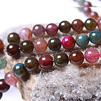 Tourmaline Color Agate Beads Round Sold By Lot