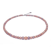 Natural Freshwater Pearl Necklace brass spring ring clasp with 4cm extender chain Round graduated beads multi-colored 4-9mm Sold Per Approx 17 Inch Strand