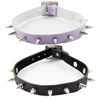 Fashion Choker Necklace Cowhide with Brass zinc alloy buckle Spike platinum color plated with rivet stud & punk style & adjustable nickel lead & cadmium free 19mm Length Approx 16 Inch Sold By Lot