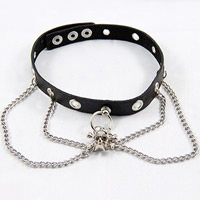 Fashion Choker Necklace, Cowhide, with Tibetan Style, Skull, platinum color plated, with rivet stud & punk style & adjustable & twist oval chain, nickel, lead & cadmium free, 18mm, Length:Approx 16 Inch, 10Strands/Lot, Sold By Lot