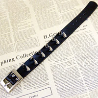 Cowhide Bracelet, with Brass, Tibetan Style buckle, platinum color plated, punk style & adjustable, black, nickel, lead & cadmium free, 23mm, Length:Approx 10 Inch, 10Strands/Lot, Sold By Lot