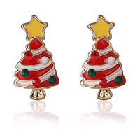 Christmas Earrings Zinc Alloy stainless steel post pin Christmas Tree gold color plated Christmas jewelry & enamel & with rhinestone nickel lead & cadmium free Sold By Bag