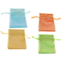 Fibre chimique sac de cordon, avec corde en nylon, rectangle, couleurs mélangées, 80x100x3mm, 300PC/lot, Vendu par lot