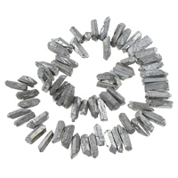 Natural Plating Quartz Beads, Clear Quartz, Nuggets, silver color plated, 5-9x15-25x6-9mm, Hole:Approx 1.2mm, Length:Approx 15 Inch, 2Strands/Lot, Approx 65PCs/Strand, Sold By Lot