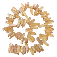 Natural Plating Quartz Beads, Clear Quartz, Nuggets, half-plated, light reddish orange, 4.5-8x18-33x5-9mm, Hole:Approx 1.2mm, Length:Approx 15 Inch, 2Strands/Lot, Approx 63PCs/Strand, Sold By Lot