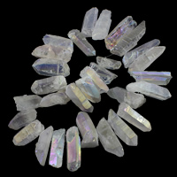 Perles de Quartz de placage naturel, quartz clair, pepite, semi-plaqué, 4-10x25-40mm, Trou:Environ 1.5mm, Longueur Environ 16 pouce, 2Strandstoron/lot, Environ 30PC/brin, Vendu par lot