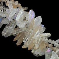 Natural Plating Quartz Beads, Clear Quartz, Nuggets, half-plated, mixed colors, 2-16x21-53x4-16mm, Hole:Approx 1mm-1.5mm, Length:Approx 16 Inch, 2Strands/Lot, Approx 59PCs/Strand, Sold By Lot