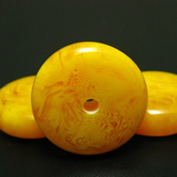 Imitierter Bernstein Harz Perlen, flache Runde, Nachahmung Bienenwachs, gelb, 28x10mm, Bohrung:ca. 2mm, 130PCs/Menge, verkauft von Menge