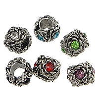 Tibetan Style European Beads, Rondelle, antique silver color plated, without troll & with rhinestone, more colors for choice, nickel, lead & cadmium free, 9.50x12mm, Hole:Approx 5mm, 200PCs/Lot, Sold By Lot