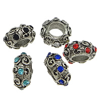 Tibetan Style European Beads, Rondelle, antique silver color plated, without troll & with rhinestone, more colors for choice, nickel, lead & cadmium free, 5x11mm, Hole:Approx 5mm, 300PCs/Lot, Sold By Lot