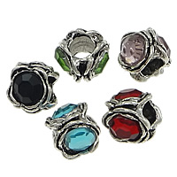 Tibetan Style European Beads, antique silver color plated, without troll & with rhinestone, more colors for choice, nickel, lead & cadmium free, 9x11x9mm, Hole:Approx 4.5mm, 300PCs/Lot, Sold By Lot