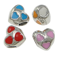 Tibetan Style Large Hole Bead, Heart, platinum color plated, enamel, more colors for choice, nickel, lead & cadmium free, 10x10x8mm, Hole:Approx 4mm, 200PCs/Lot, Sold By Lot