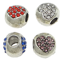 Tibetan Style Large Hole Bead, Heart, platinum color plated, with heart pattern & with rhinestone, more colors for choice, nickel, lead & cadmium free, 9.50x11x10mm, Hole:Approx 4mm, 100PCs/Lot, Sold By Lot