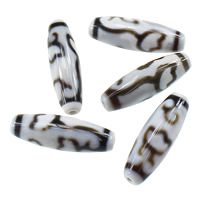Natural Tibetan Agate Dzi Beads, Oval, lotus & two tone, Grade A, 12x38mm, Hole:Approx 2mm, 2PCs/Lot, Sold By Lot