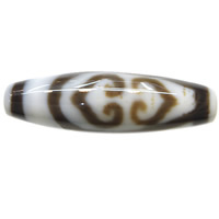 Natural Tibetan Agate Dzi Beads, Oval, double heart vajra & two tone, Grade A, 38x12x2.50mm, Hole:Approx 2mm, Sold By PC