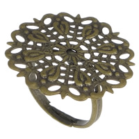 Латунная филигранная основа для кольца, Латунь, Форма цветка, Покрытие под бронзу старую, не содержит никель, свинец, 25mm, размер:7, 50ПК/Лот, продается Лот