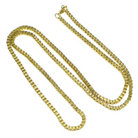 Mässing Chain Necklace, äkta guldpläterad, box kedja, nickel, bly och kadmium gratis, 3mm, Längd Ca 27 inch, 10Strands/Lot, Säljs av Lot