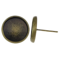 Messing Ohrring Stecker, flache Runde, antike Bronzefarbe plattiert, frei von Nickel, Blei & Kadmium, 14x14mm, Innendurchmesser:ca. 12mm, 100PCs/Menge, verkauft von Menge