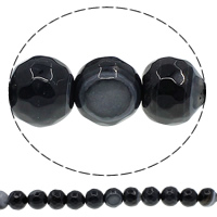Natürliche schwarze Achat Perlen, Schwarzer Achat, rund, verschiedene Größen vorhanden & facettierte, Bohrung:ca. 1mm, Länge:ca. 15 ZollInch, verkauft von Menge