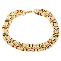 Bijoux bracelet en acier inoxydable, Placage de couleur d'or, chaîne byzantine, 8x8mm, Longueur:Environ 8 pouce, 5Strandstoron/sac, Vendu par sac