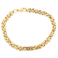 Bijoux bracelet en acier inoxydable, Placage de couleur d'or, chaîne byzantine, 5x5mm, Longueur:Environ 7.5 pouce, 5Strandstoron/sac, Vendu par sac