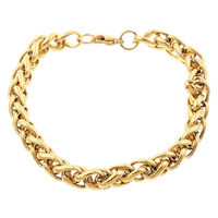 Stainless Steel Jewelry Bracelet gold color plated wheat chain Length Approx 8.5 Inch Sold By Bag