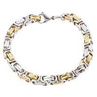 Stainless Steel Jewelry Bracelet, plated, byzantine chain & two tone, 9x6x3mm, Length:Approx 7.5 Inch, 5Strands/Bag, Sold By Bag