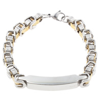 Stainless Steel Jewelry Bracelet, plated, byzantine chain & two tone, 50x8mm, 8x4mm, Length:Approx 8 Inch, 5Strands/Bag, Sold By Bag