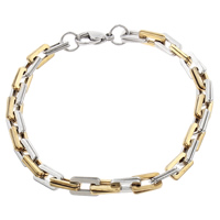 Stainless Steel Jewelry Bracelet, plated, rectangle chain & two tone, 10x6x2mm, Length:Approx 8.5 Inch, 5Strands/Bag, Sold By Bag