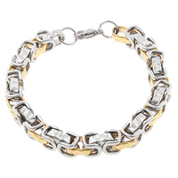 Stainless Steel Jewelry Bracelet, plated, byzantine chain & two tone, 13x8x4mm, Length:Approx 8 Inch, 5Strands/Bag, Sold By Bag