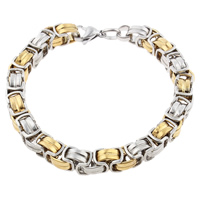 Stainless Steel Jewelry Bracelet, plated, byzantine chain & two tone, 8x4.5mm, Length:Approx 8 Inch, 5Strands/Bag, Sold By Bag