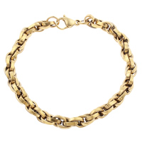 Bijoux bracelet en acier inoxydable, Placage de couleur d'or, chaîne de corde, 8x6x2mm, Longueur:Environ 8.5 pouce, 5Strandstoron/sac, Vendu par sac