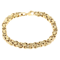 Bijoux bracelet en acier inoxydable, Placage de couleur d'or, chaîne byzantine, 9x6x3mm, Longueur:Environ 8.5 pouce, 5Strandstoron/sac, Vendu par sac